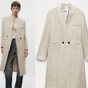 Zara Monteco ZW Collection 100% Wool Coat size Large- worn on tv. Ivory/Cream
